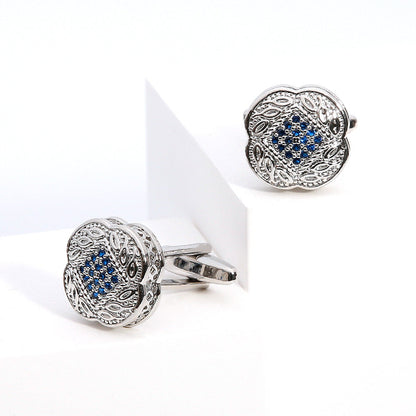 High-Quality Square Silver Button Accessory with Blue Zircon