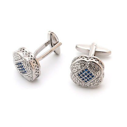 High-Quality Square Silver Button Accessory with Blue Zircon