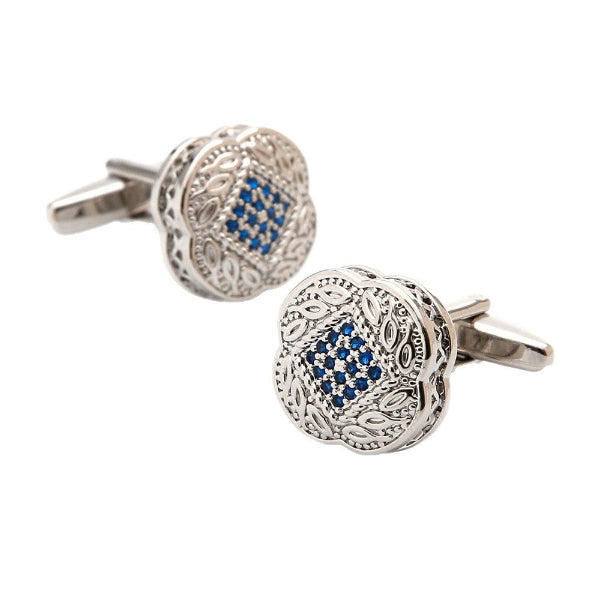 High-Quality Square Silver Button Accessory with Blue Zircon