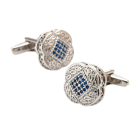 High-Quality Square Silver Button Accessory with Blue Zircon