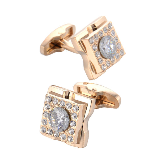 Men’s Rose Gold-Tone White Crystal Formal Cufflinks