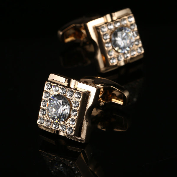 Men’s Rose Gold-Tone White Crystal Formal Cufflinks