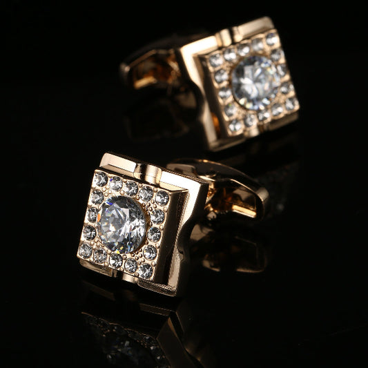 Men’s Rose Gold-Tone White Crystal Formal Cufflinks