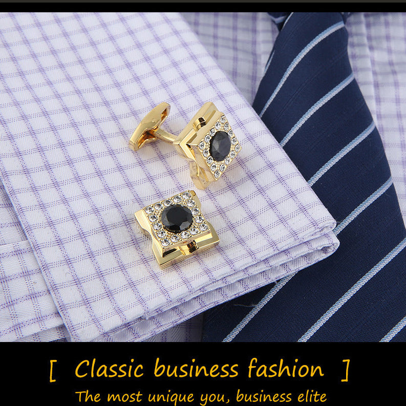 Men’s Rose Gold-Tone White Crystal Formal Cufflinks