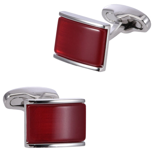 Men’s French Cufflinks with Red Porcelain Jade