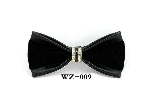 Men’s British Style Black PU Leather Rhinestone Bow Tie