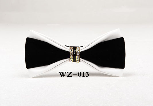 Men’s British Style White PU Leather Rhinestone Bow Tie