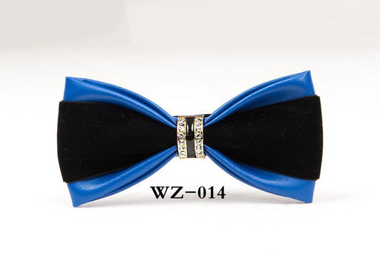 Men’s British Style Blue PU Leather Rhinestone Bow Tie