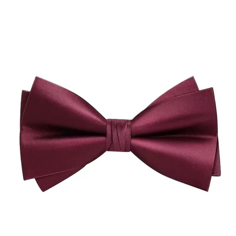 Men’s Burgundy British Style Double-Layer Bow Tie for Groom & Groomsmen