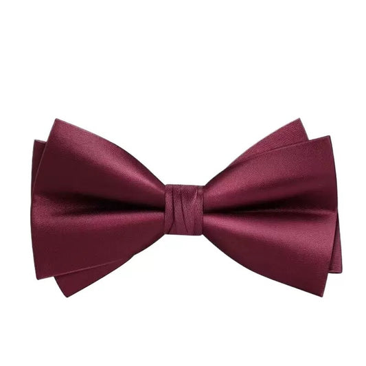 Men’s Burgundy British Style Double-Layer Bow Tie for Groom & Groomsmen