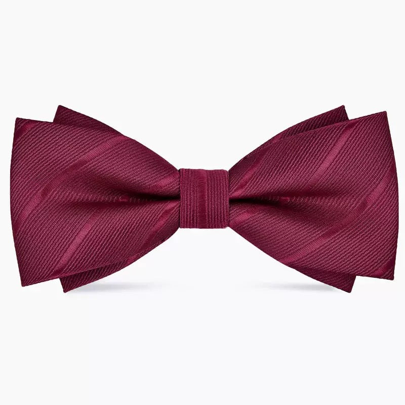 Men’s Burgundy Striped British Style Double-Layer Bow Tie for Groom & Groomsmen