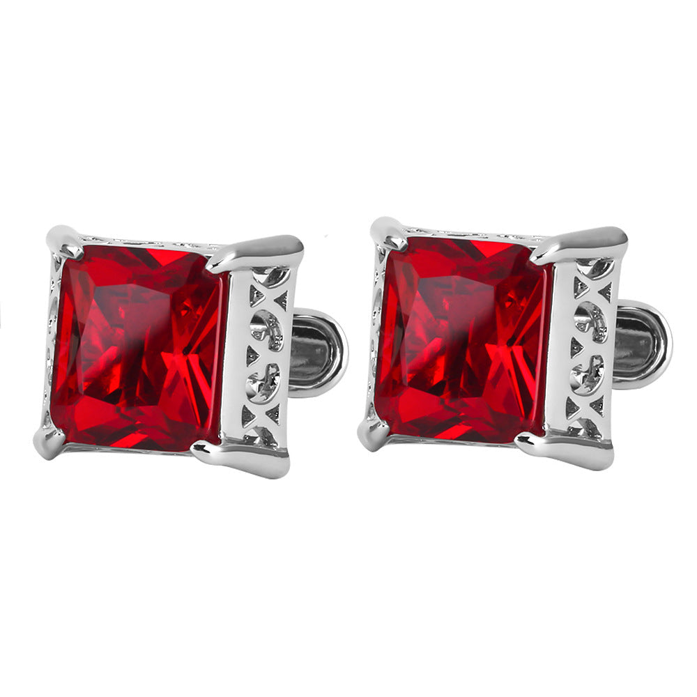 Luxury Red Crystal Cufflinks for Men – Zircon Inlaid French Shirt Cuff Links