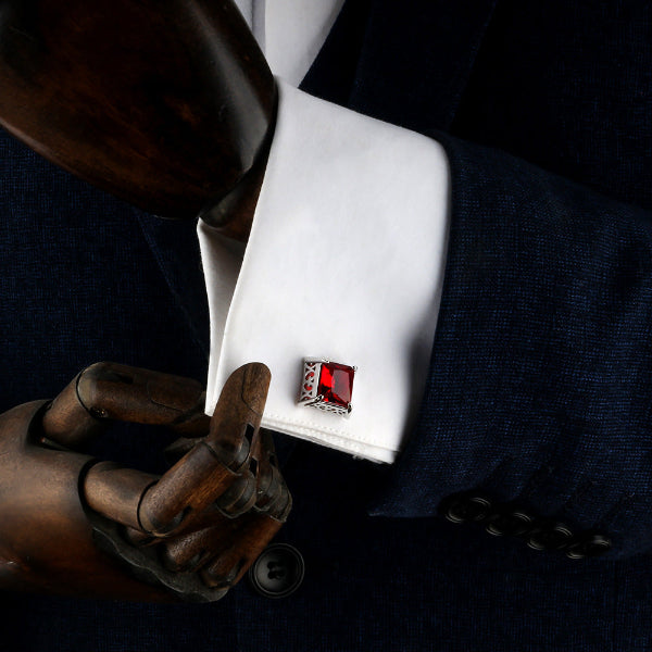 Luxury Red Crystal Cufflinks for Men – Zircon Inlaid French Shirt Cuff Links