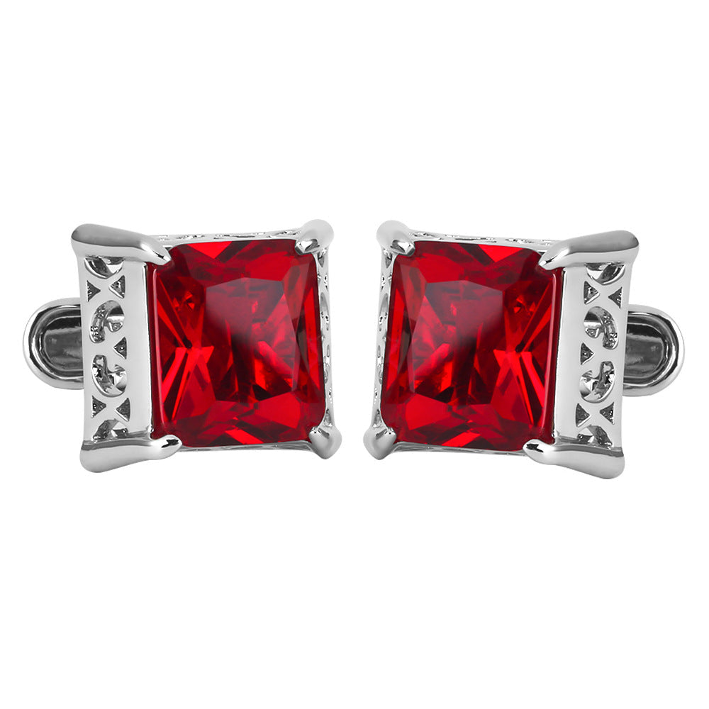 Luxury Red Crystal Cufflinks for Men – Zircon Inlaid French Shirt Cuff Links