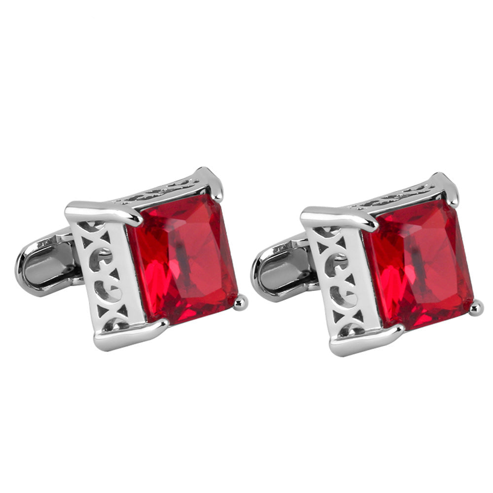 Luxury Red Crystal Cufflinks for Men – Zircon Inlaid French Shirt Cuff Links