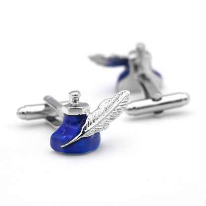 Men’s Brass Blue Feather Ink Bottle Cufflinks