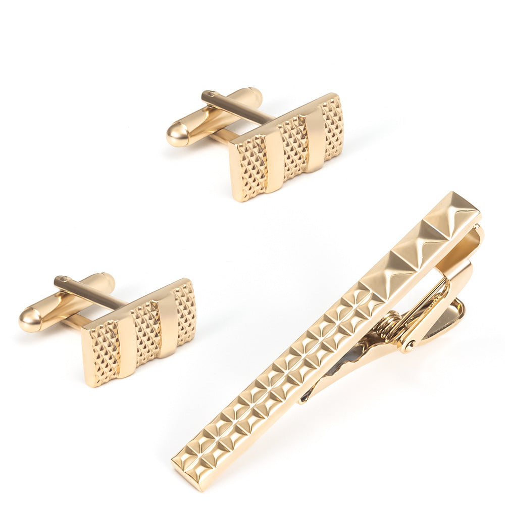 Men’s Grid Metal Tie Clip & Cufflinks Set
