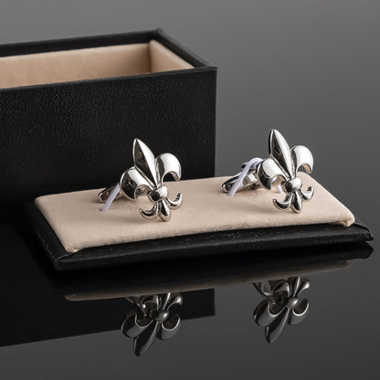 Men’s Silver Fleur-de-Lis Cufflinks – Classic Floral French Shirt Cuff Links