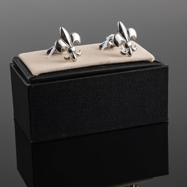 Men’s Silver Fleur-de-Lis Cufflinks – Classic Floral French Shirt Cuff Links