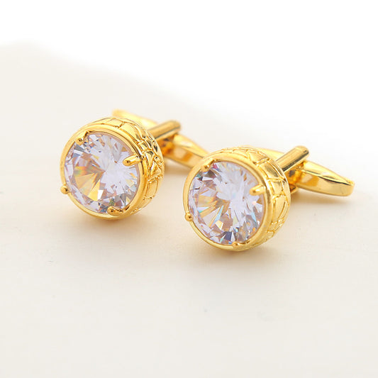 Round Cubic Zirconia Crystal Cufflinks for Men