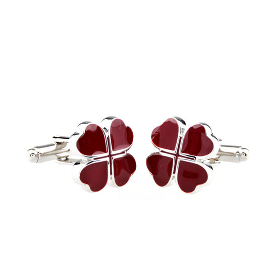 Red Lucky Four Leaf Clover Cufflinks for Men