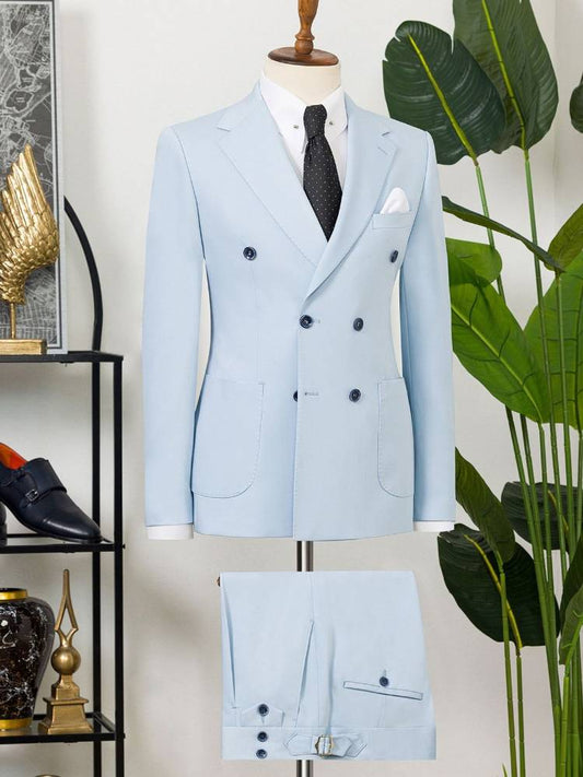 Light blue 2-piece notch lapel double-breasted suit