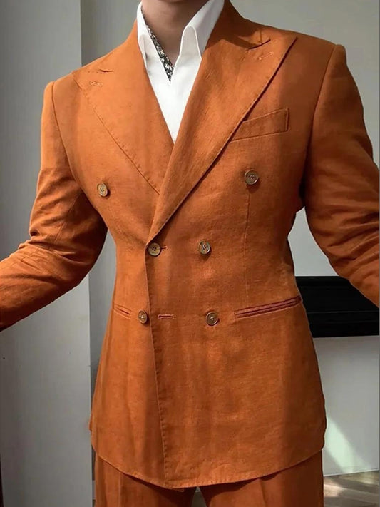 Orange 2-piece double breasted Peak Lapel suit