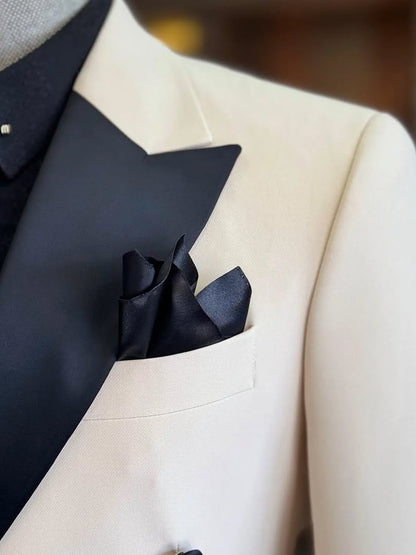 Beige 2-piece Double-breasted Peak Lapel suit