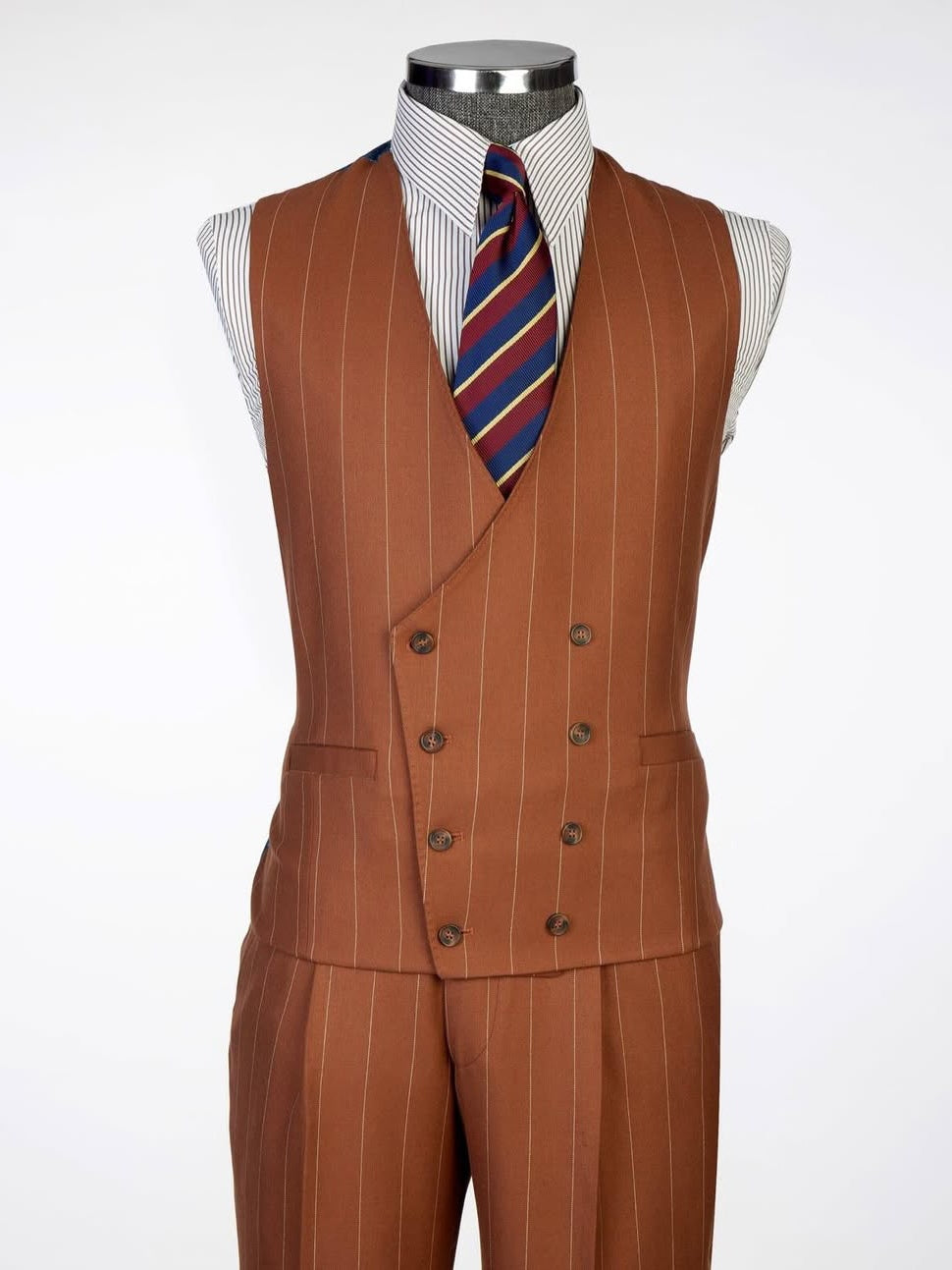 Brown striped 3-piece Single-breasted Peak Lapel suit