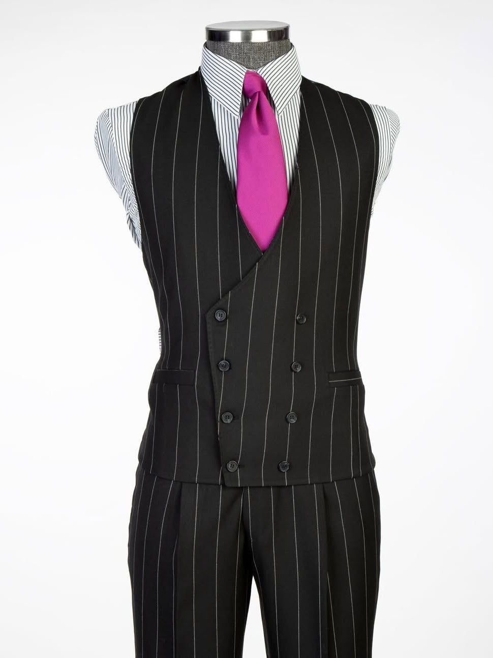 Black Striped 3 Piece 2 Button Peak Lapel suit
