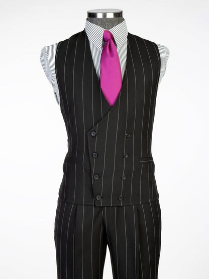 Black Striped 3 Piece 2 Button Peak Lapel suit