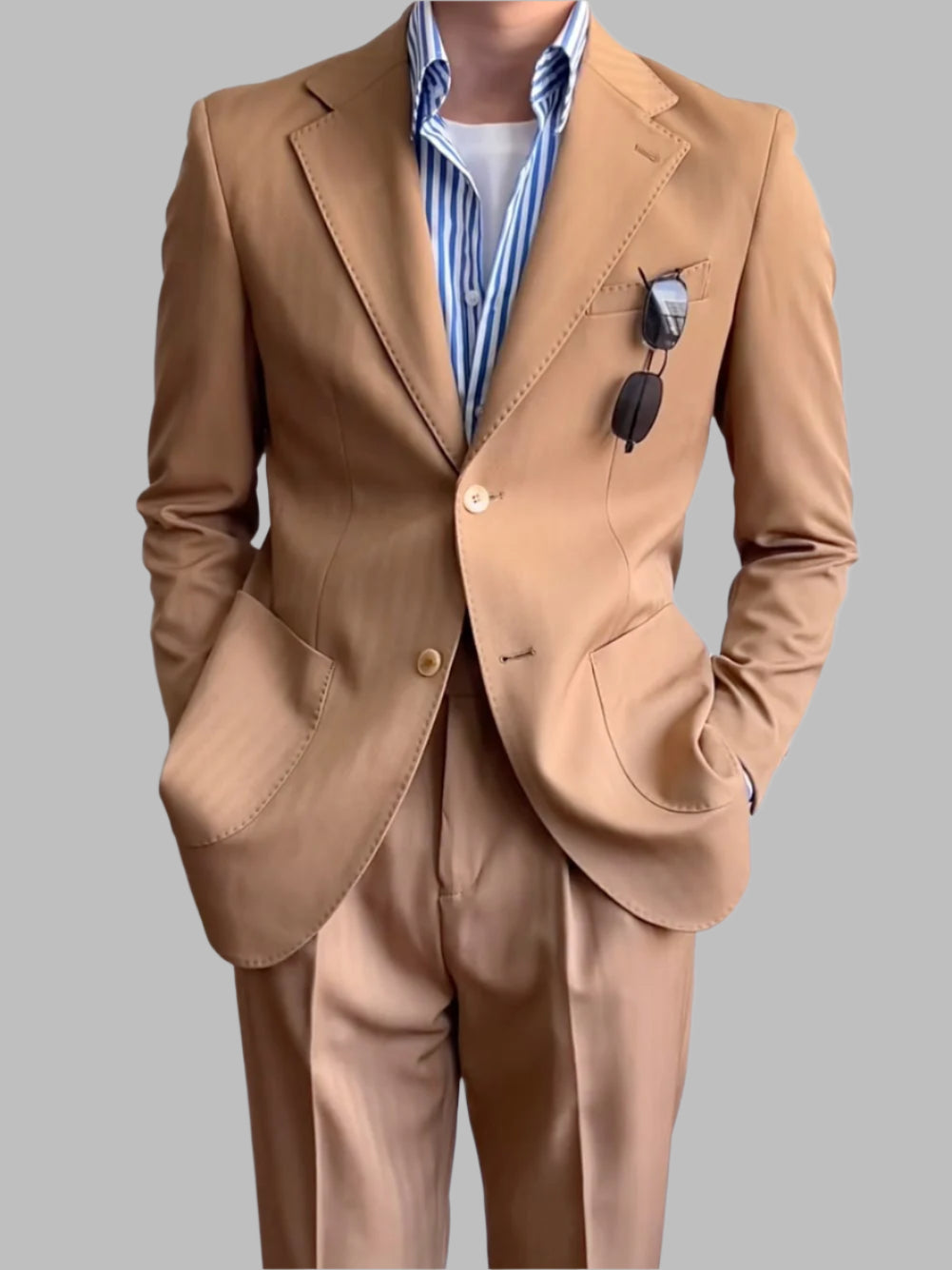 Brown 2-piece single-breasted Notch Lapel suit