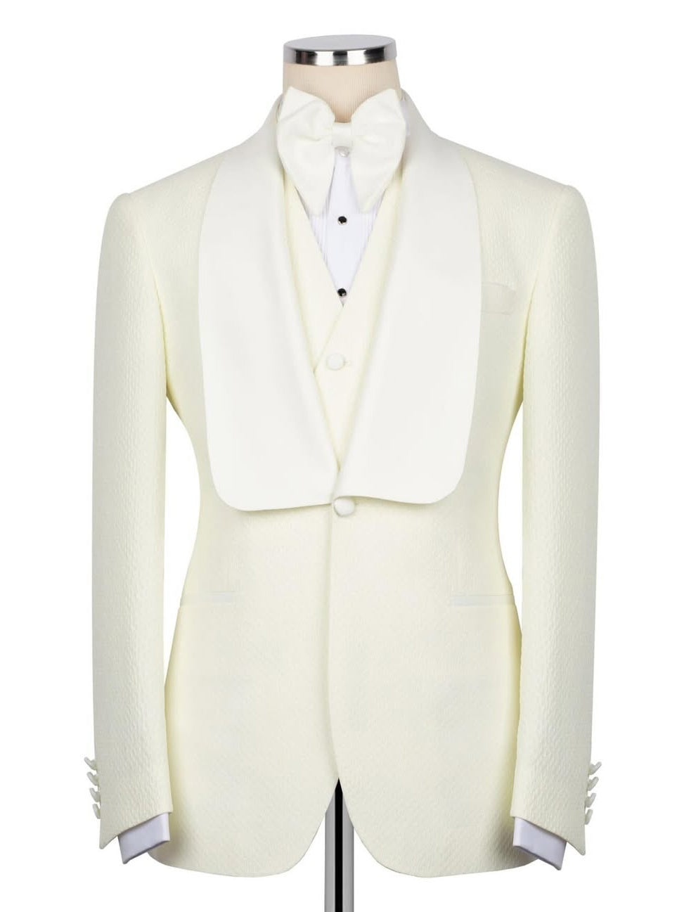 Beige 3-Piece Single-Breasted Shawl Lapel Suit