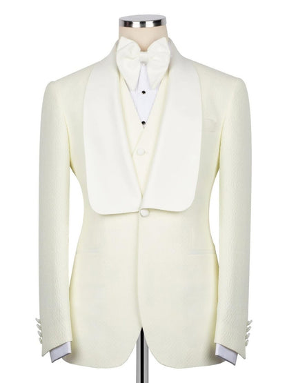 Beige 3-Piece Single-Breasted Shawl Lapel Suit