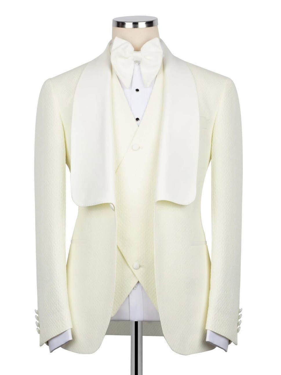 Beige 3-Piece Single-Breasted Shawl Lapel Suit