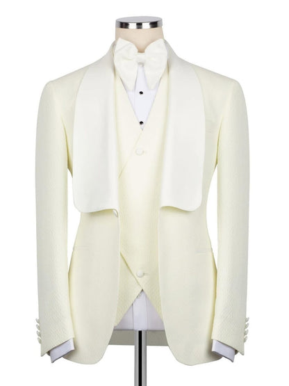 Beige 3-Piece Single-Breasted Shawl Lapel Suit