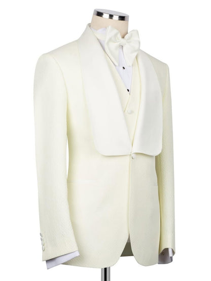 Beige 3-Piece Single-Breasted Shawl Lapel Suit