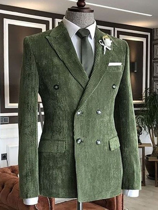 Green 2-piece Peak Lapel Double-Breasted suit