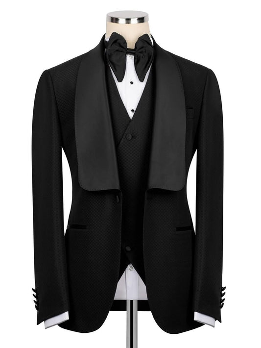 Black 3-Piece Single-Breasted Shawl Lapel Prom & Wedding Suit