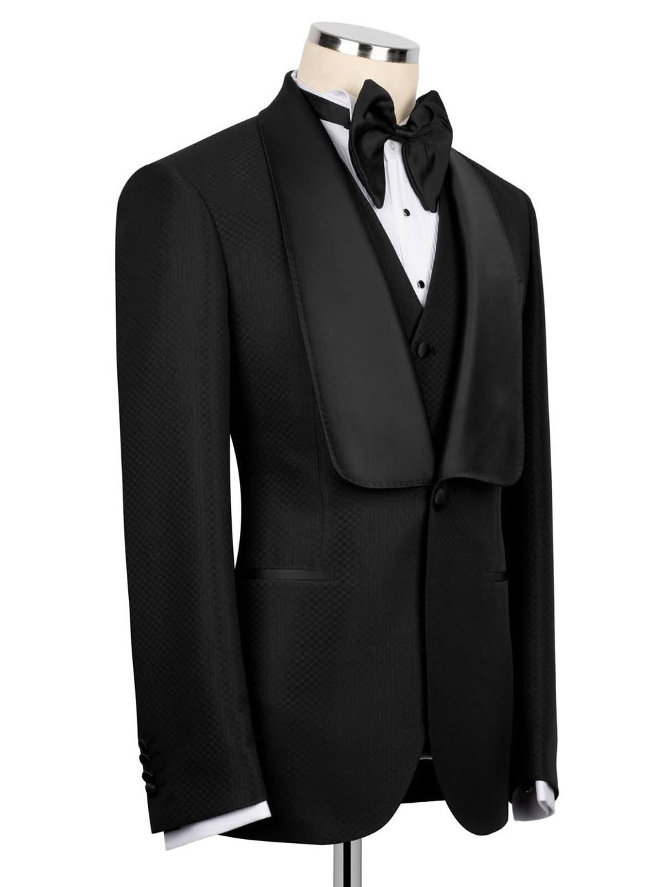 Black 3-Piece Single-Breasted Shawl Lapel Prom & Wedding Suit