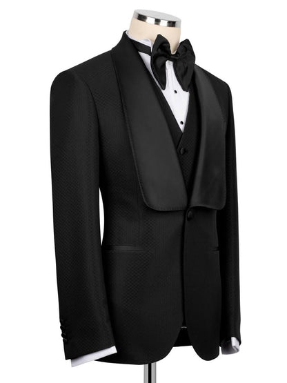 Black 3-Piece Single-Breasted Shawl Lapel Prom & Wedding Suit