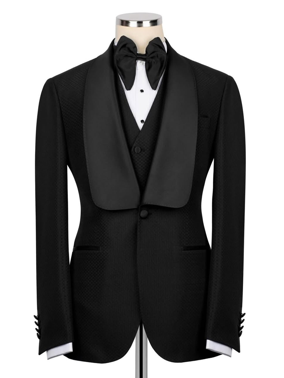 Black 3-Piece Single-Breasted Shawl Lapel Prom & Wedding Suit