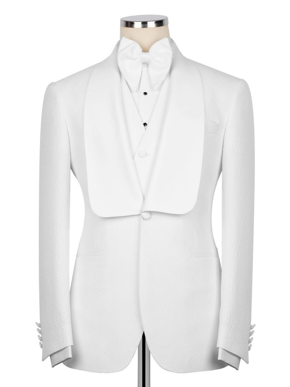 White 3-Piece Single-Breasted Shawl Lapel Prom & Wedding Suit