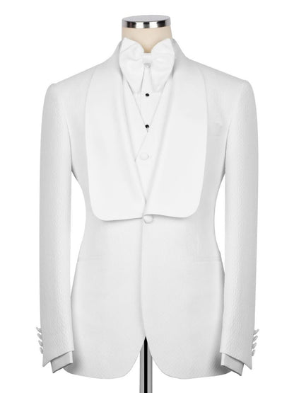White 3-Piece Single-Breasted Shawl Lapel Prom & Wedding Suit