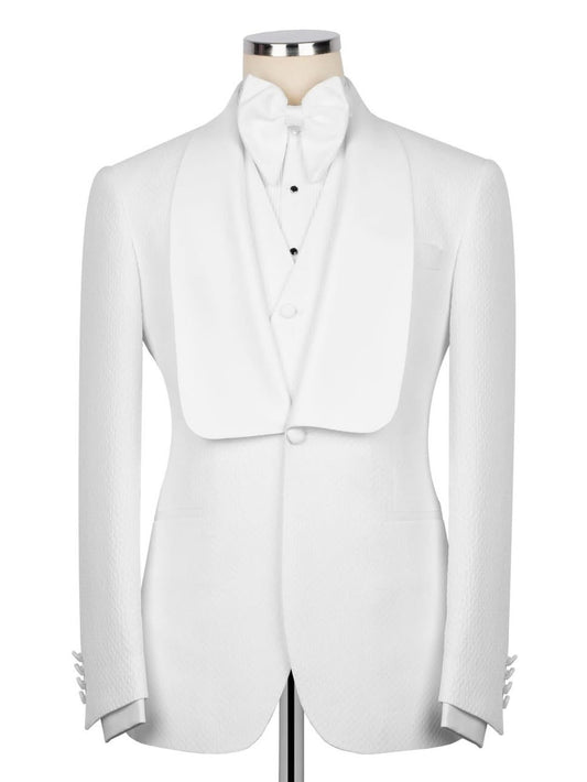 White 3-Piece Single-Breasted Shawl Lapel Prom & Wedding Suit