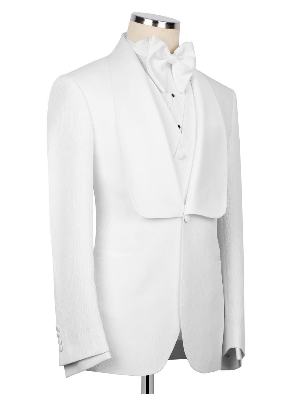 White 3-Piece Single-Breasted Shawl Lapel Prom & Wedding Suit
