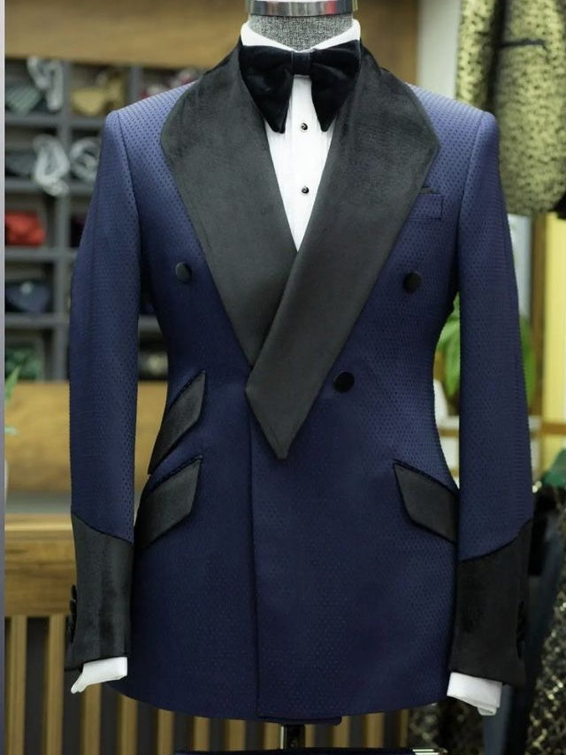 Dark Blue 2-Piece Double-Breasted Shawl Lapel Prom & Wedding Suit