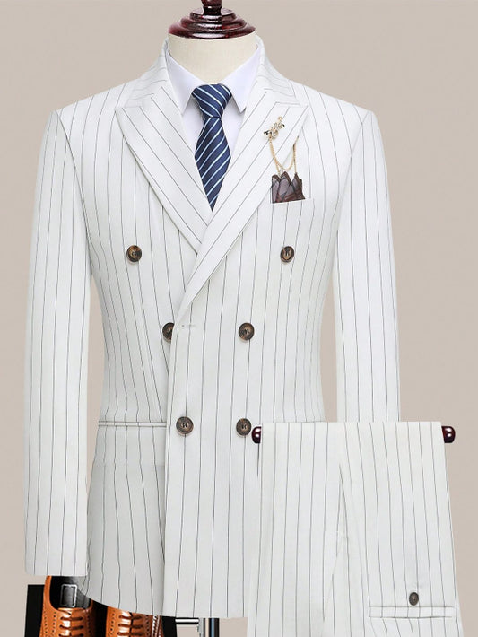 White stripes Double-Breasted Peak Lapel 2-Piece Suit