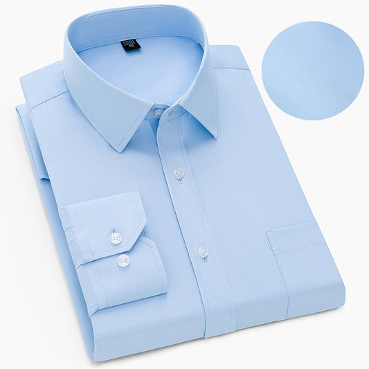 Men’s Light Blue Wrinkle-Resistant Dress Shirt with Pocket