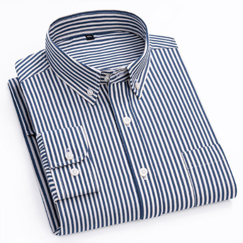 Men’s Blue Striped Shirt – Long Sleeve, Breathable & Casual